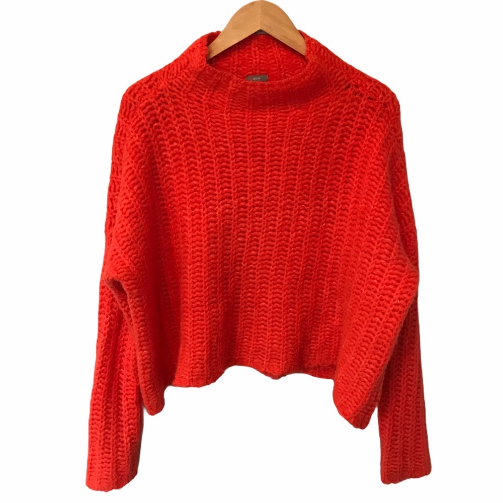 Aerie orange chunky knit crop sweater alpaca wool